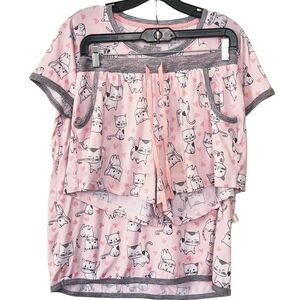 Pillow Talk Cat Print PJ Set Pink Size Medium Short Sleeve & Shorts Pajamas